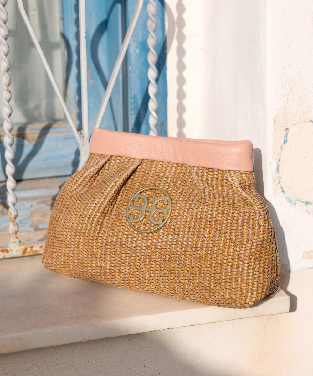 BAG RAFFIA PINK SMALL KISS