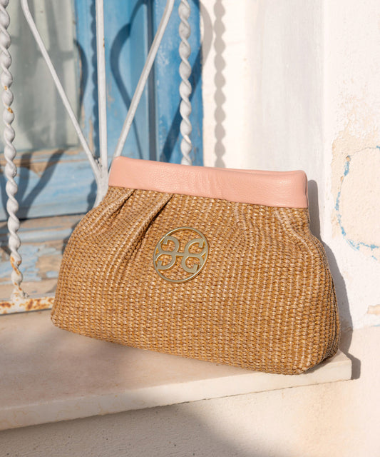 BAG RAFFIA PINK SMALL KISS