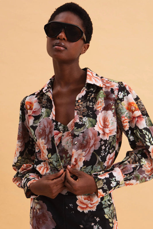 LINEN SHIRT PEONIES LOVE