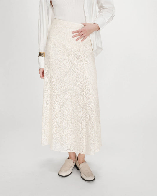 Ecru Visenya flared long lace skirt by Grace&Mila