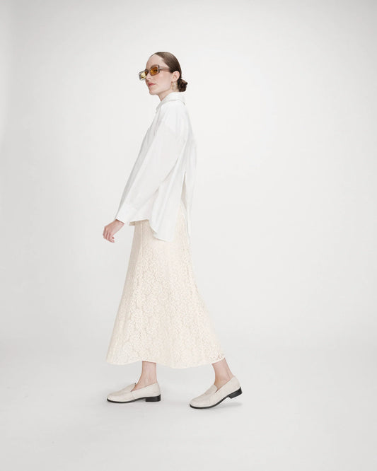 Ecru Visenya flared long lace skirt by Grace&Mila