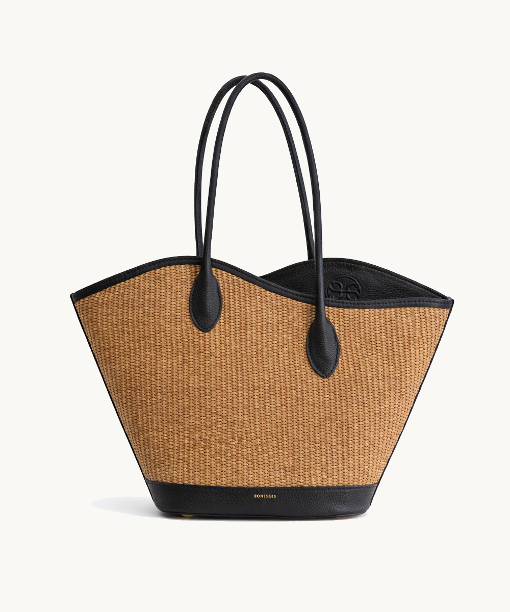 BAG BLACK RAFFIA WAVE TOTE